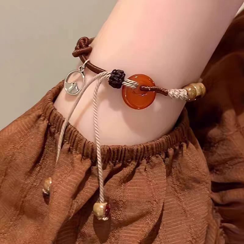 new chinese style ancient beaded bracelet amber peace buckle bracelet special-interest design national fashion artistic court style bracelet