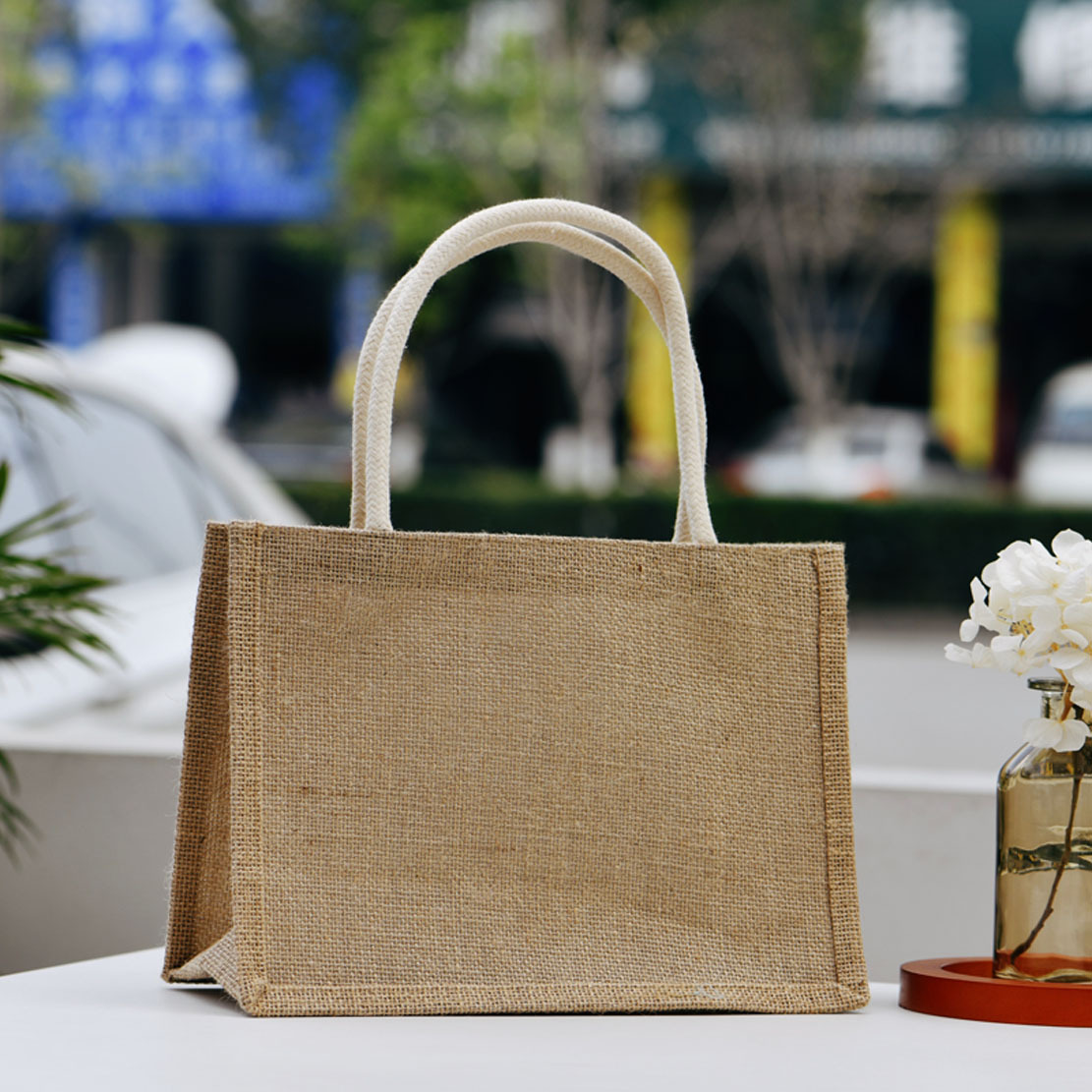 29成交2件亚麻手袋空白手提袋女外出耐用收纳袋子麻袋手绘帆布袋礼品