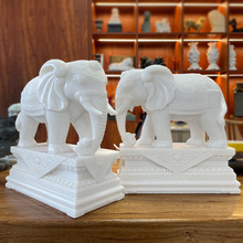 汉白玉石雕大象摆件一对客厅办公桌摆放玄关酒柜吸水吸财石象