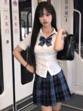 jk收腰短袖衬衫上衣女原创正版学院风修身显瘦白色衬衣辣妹两件套