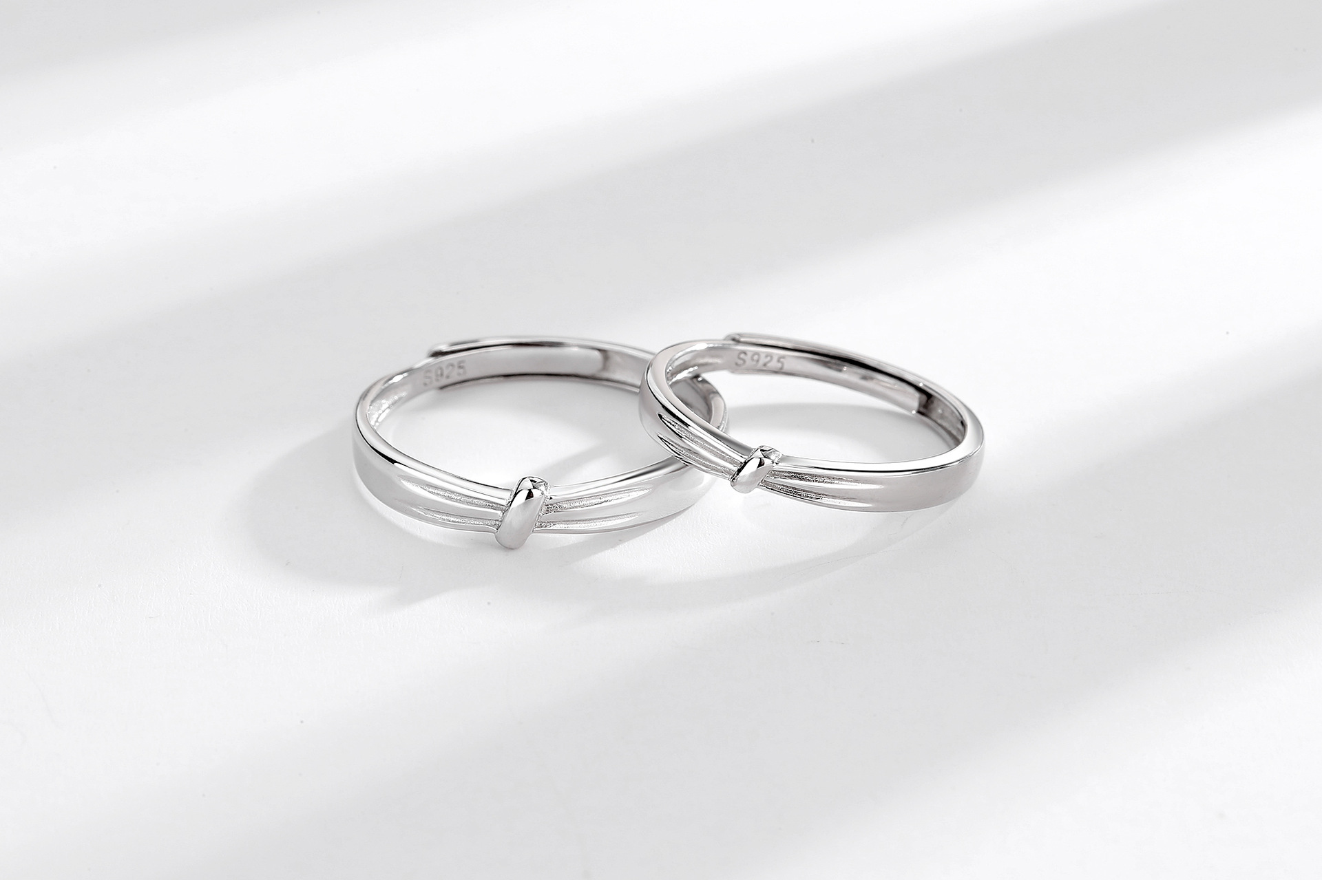 s925纯银 双生结情侣戒指一对ins简约质感立体设计素圈对戒送女友
