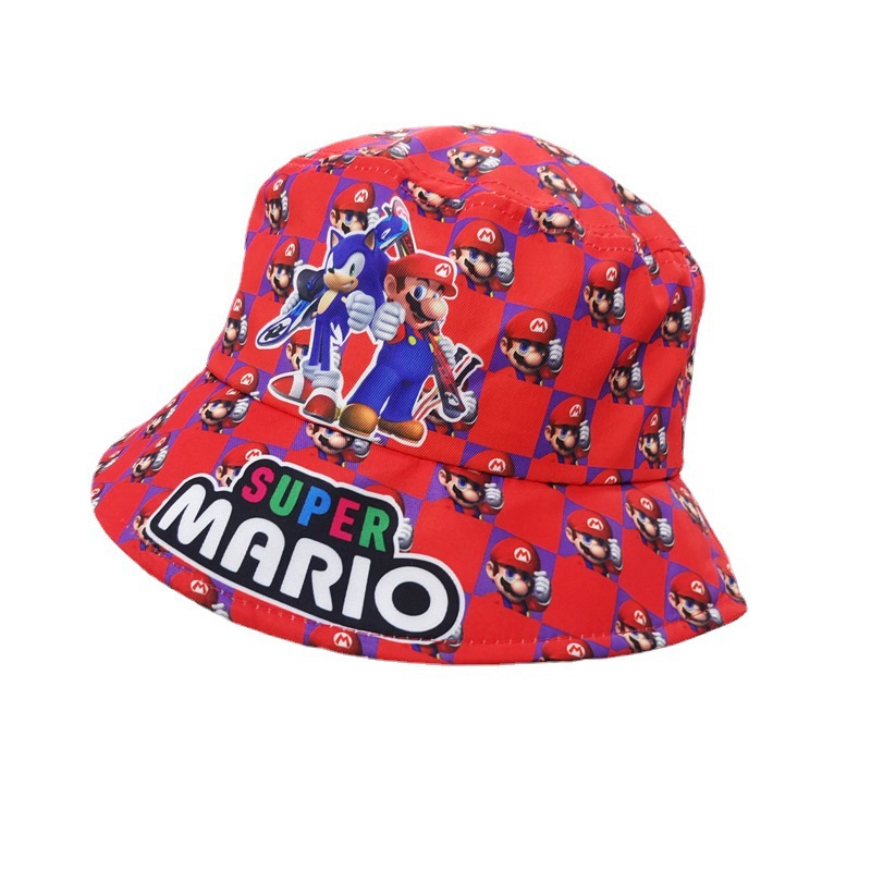 Cross-Border Mario Bros Printed Bucket Hat Super Mary Cartoon Bucket Hat Anime Game Boy and Girl Sunshade Hat