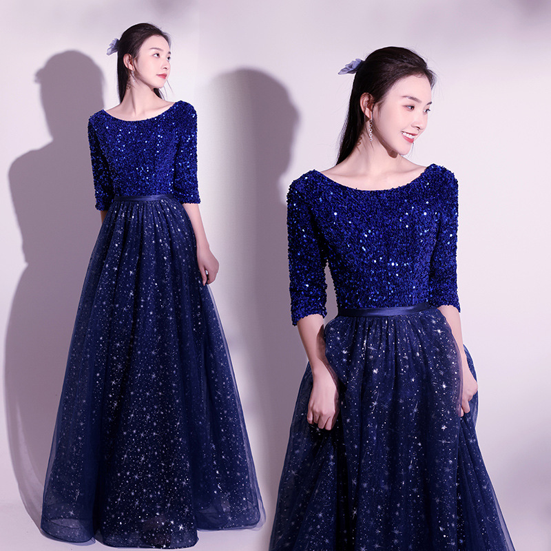 大合唱演出服女长款诗歌表演爱国朗诵比赛服装主持人指挥演出礼服