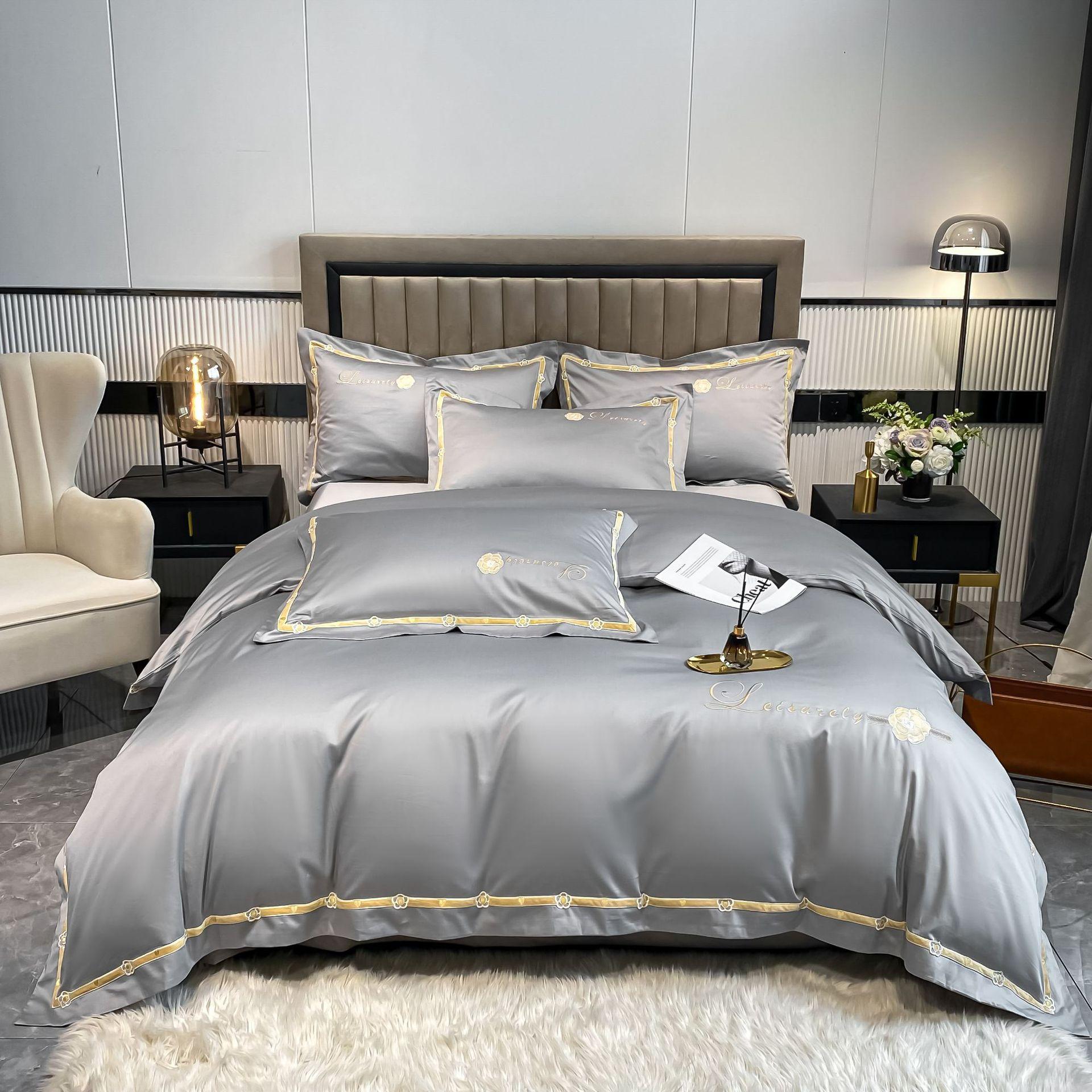 厂家直销100支淑女全棉四件套简约床上用品四件套四季可用批发代