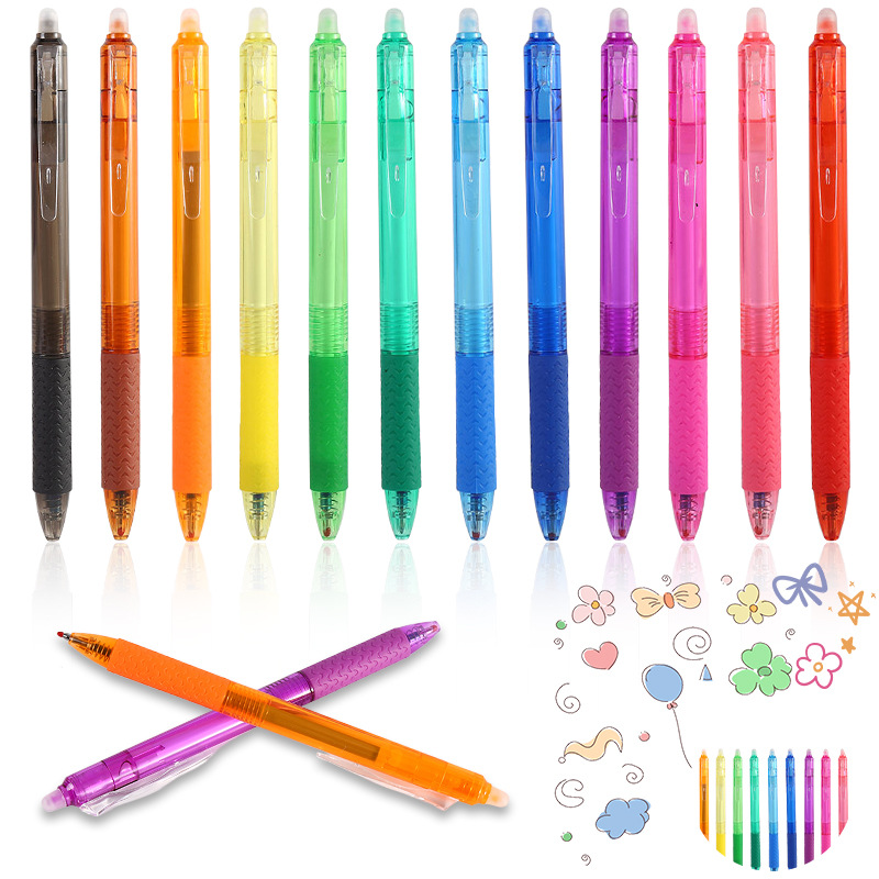 blue refill bullet press gel pen colorful pen head hot erasable bullet twelve color boxed factory wholesale