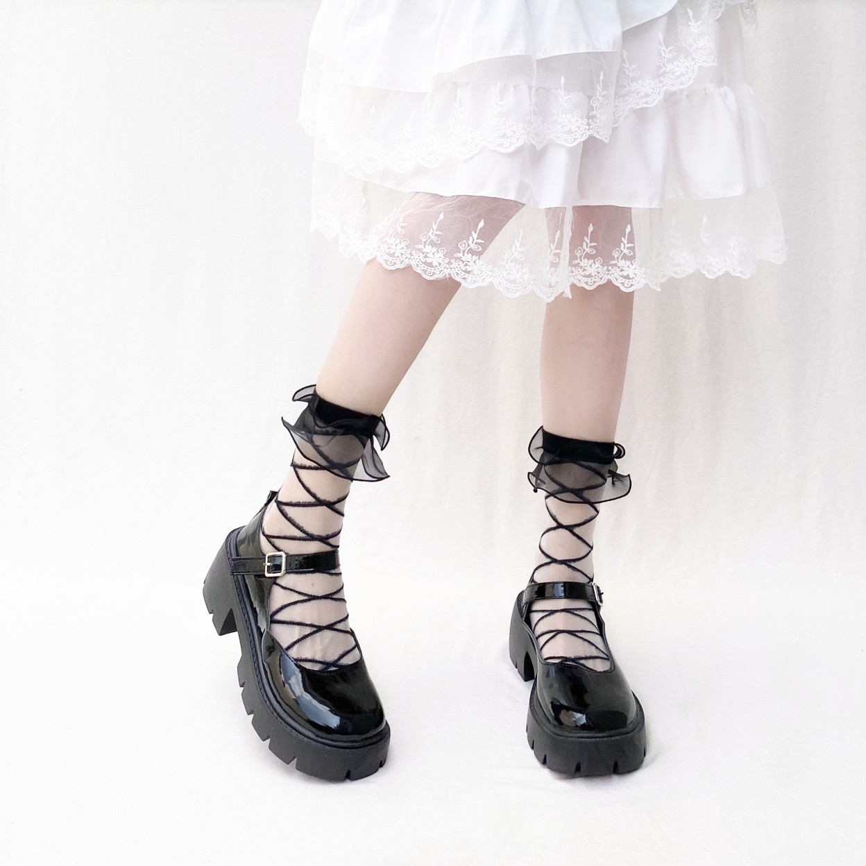 21 New Japanese Cross Spun Glass Tube Socks Cute Girl Lolita Lace Socks Summer Thin Crystal Socks