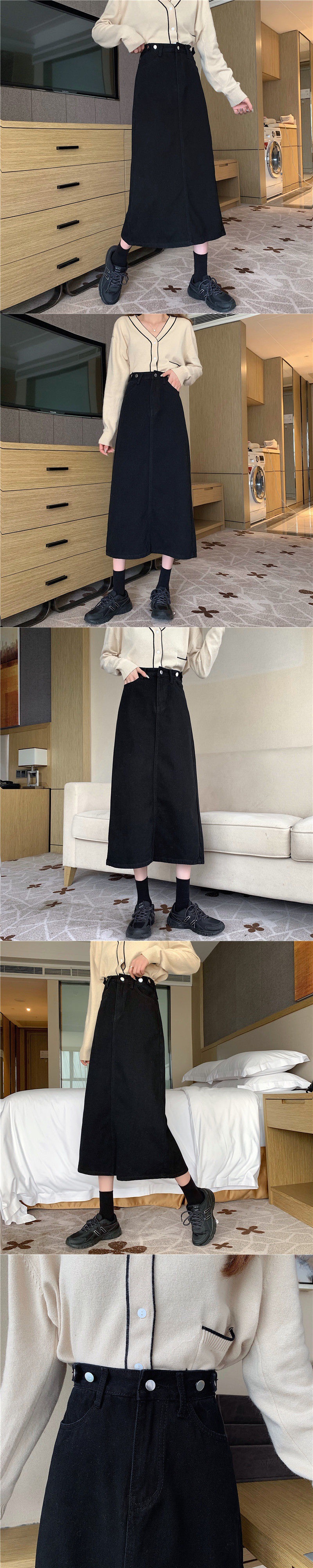 喇叭裙高腰a字显瘦牛仔半身裙女春季2021新款设计感开叉中可代发