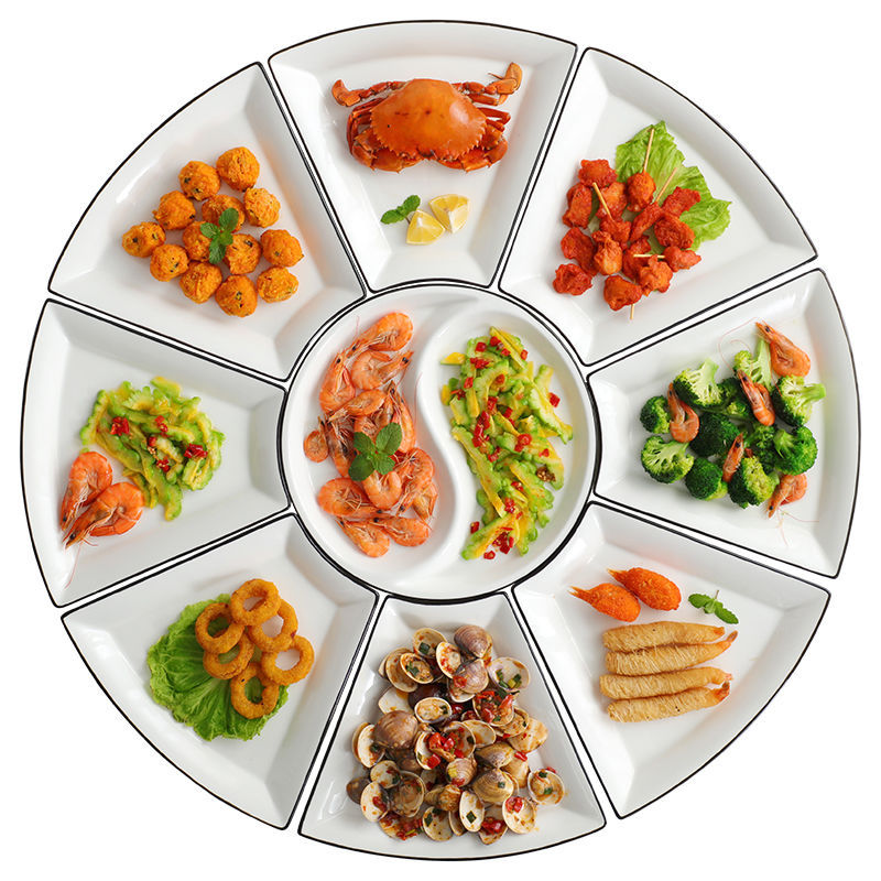 陶瓷大拼盘一套9件过年团圆火锅餐具组合创意圆桌菜碟盘子套装