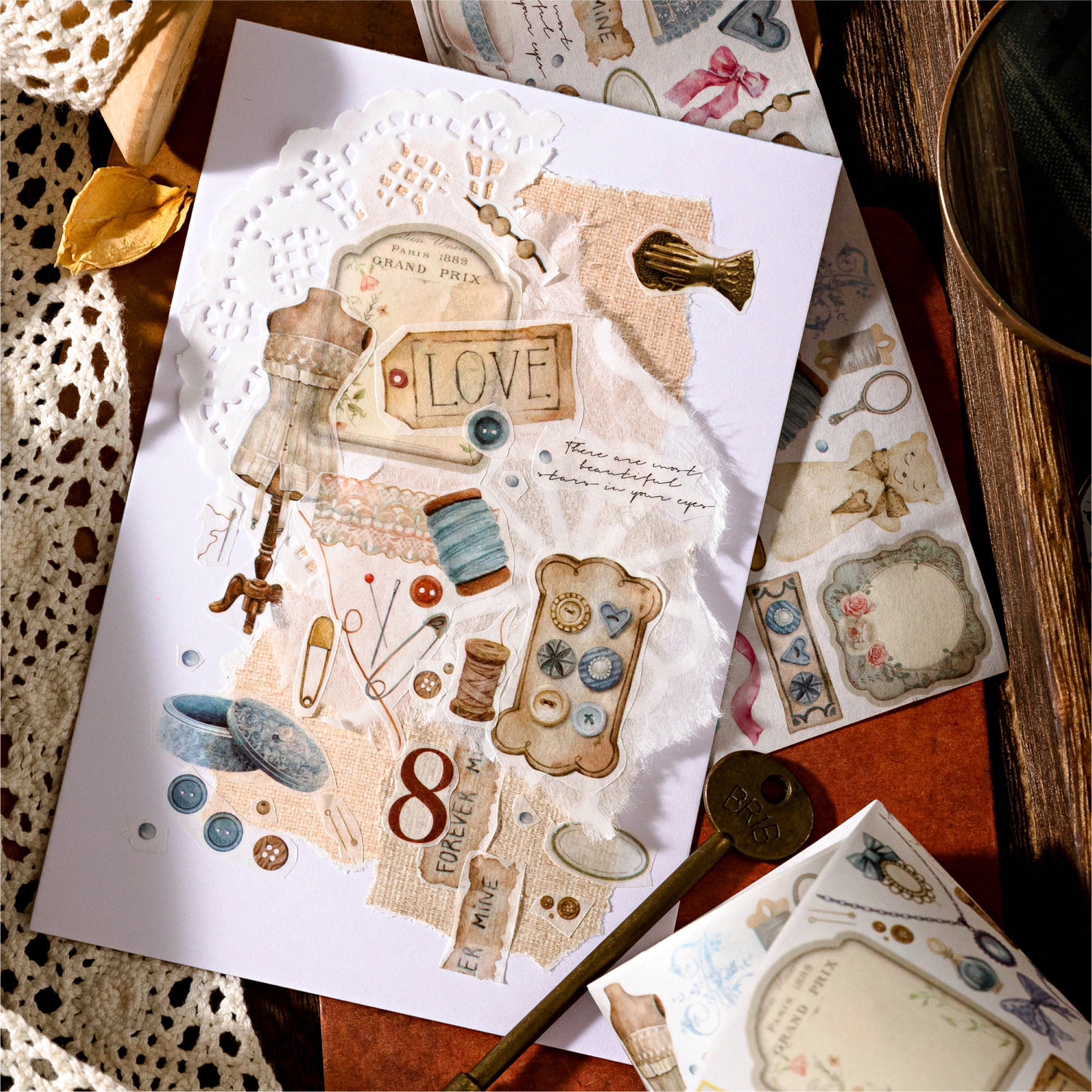 糖诗和纸胶带 复古博物馆系列 蝴蝶百搭胶片手帐diy装饰拼打底6款