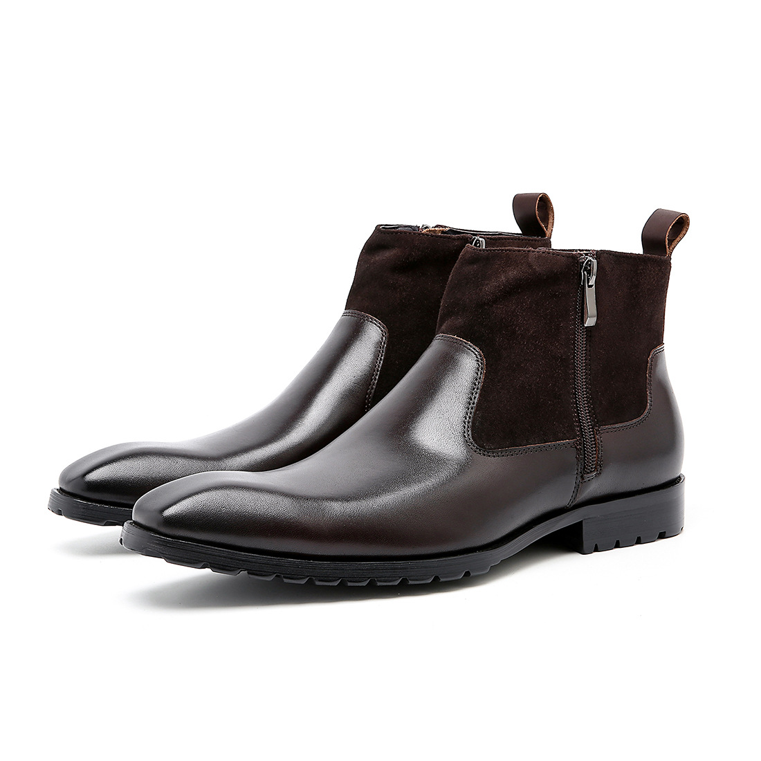 马丁靴男士商务休闲皮革拼接拉链短靴夏季新款潮流皮鞋实体批发