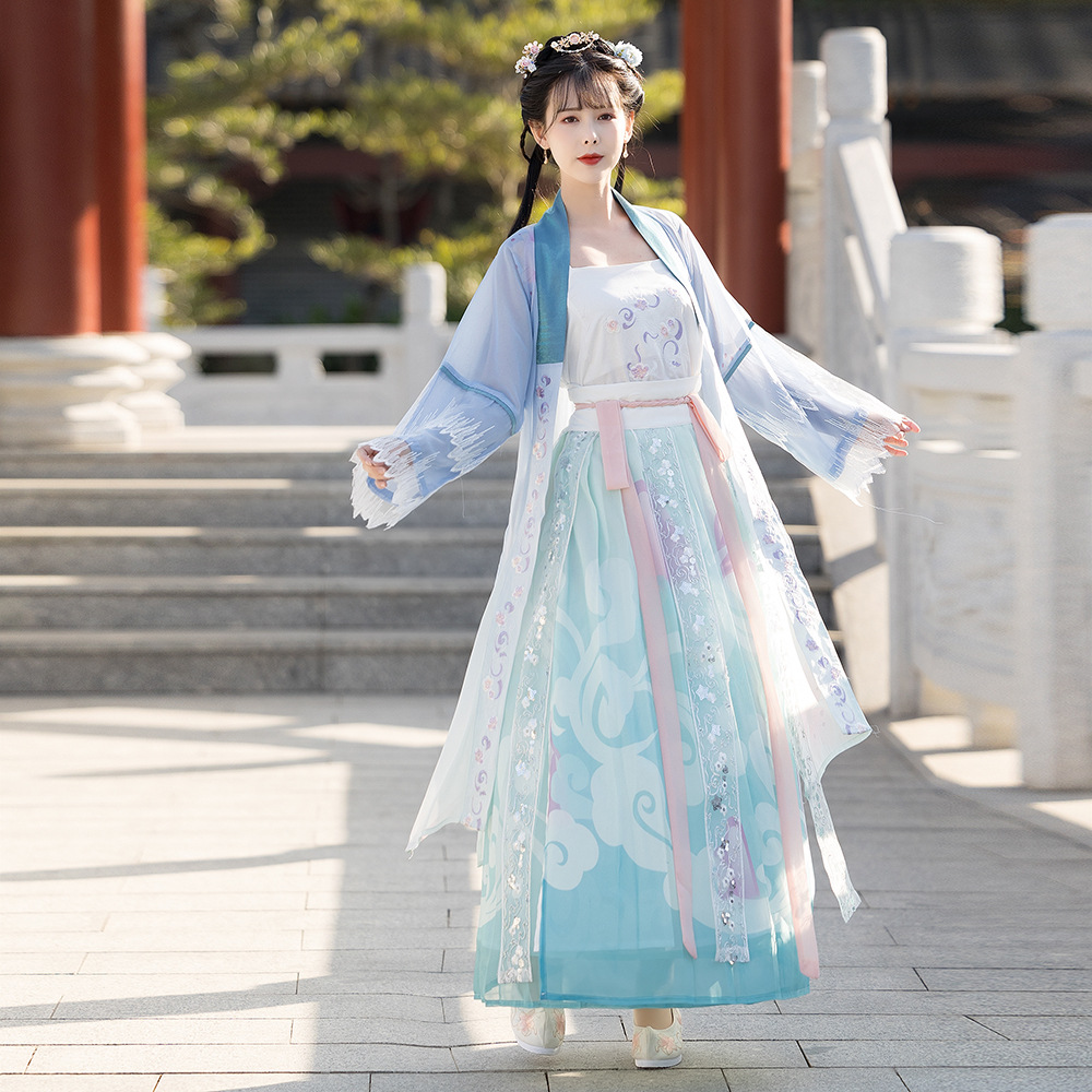 汉服女装刺绣交领日常改良襦裙中国风套装6037春夏2022中国风大袖齐腰