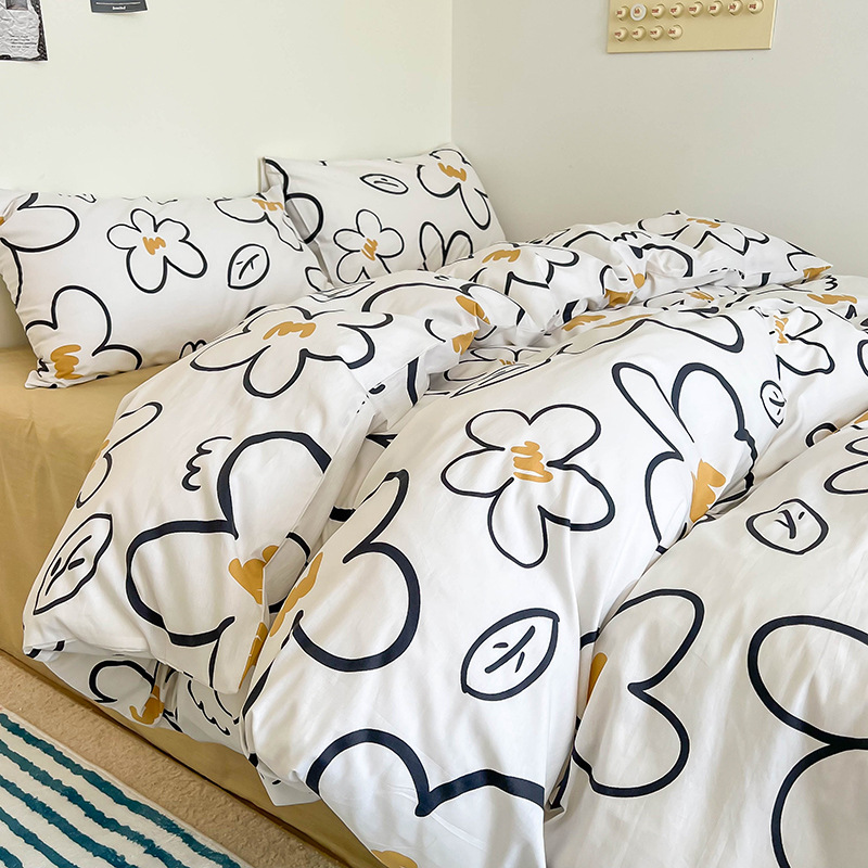 Home Ins Fresh 100% Pure Cotton Four-Piece Set Simple Cotton Bed Sheet Quilt Cover Bedding Wholesale