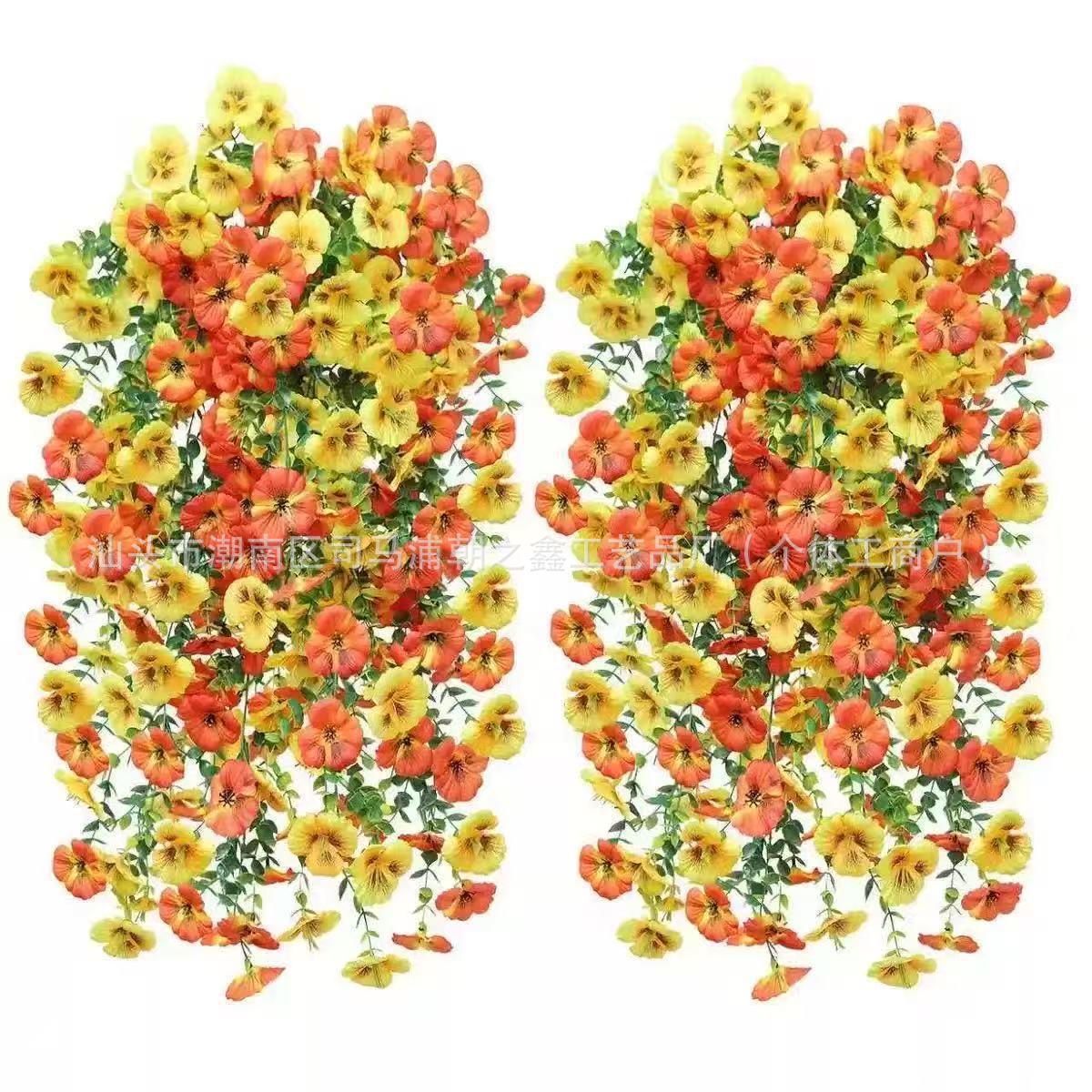 跨境亚马逊TEMU代发热销 人造三色堇假花藤条壁挂把束 家居装饰