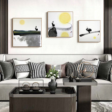 云水间 新中式禅意黑白装饰画客厅沙发背景墙挂画三联画抽象山水