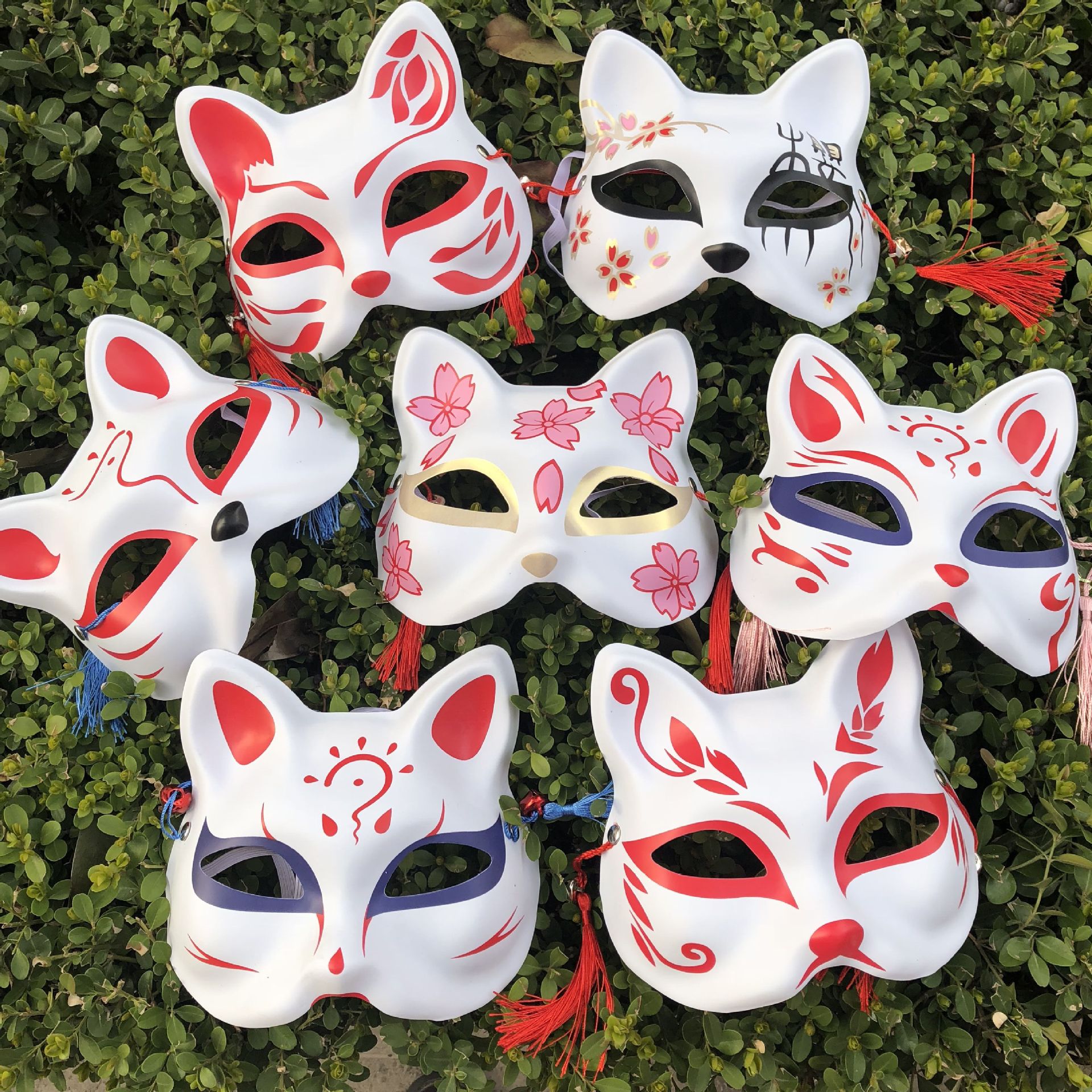 半脸狐狸面具庙会旅游景区塑料面具流苏猫脸铃铛地摊夜市
