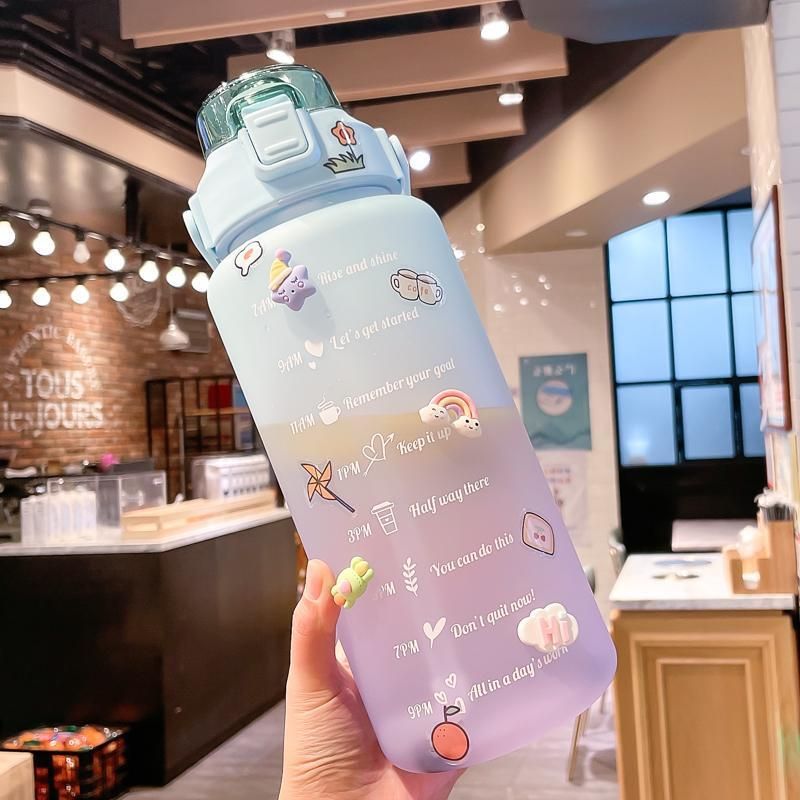 水杯超大容量2000耐高温耐摔高颜值网红刻度塑料运动吸管杯子