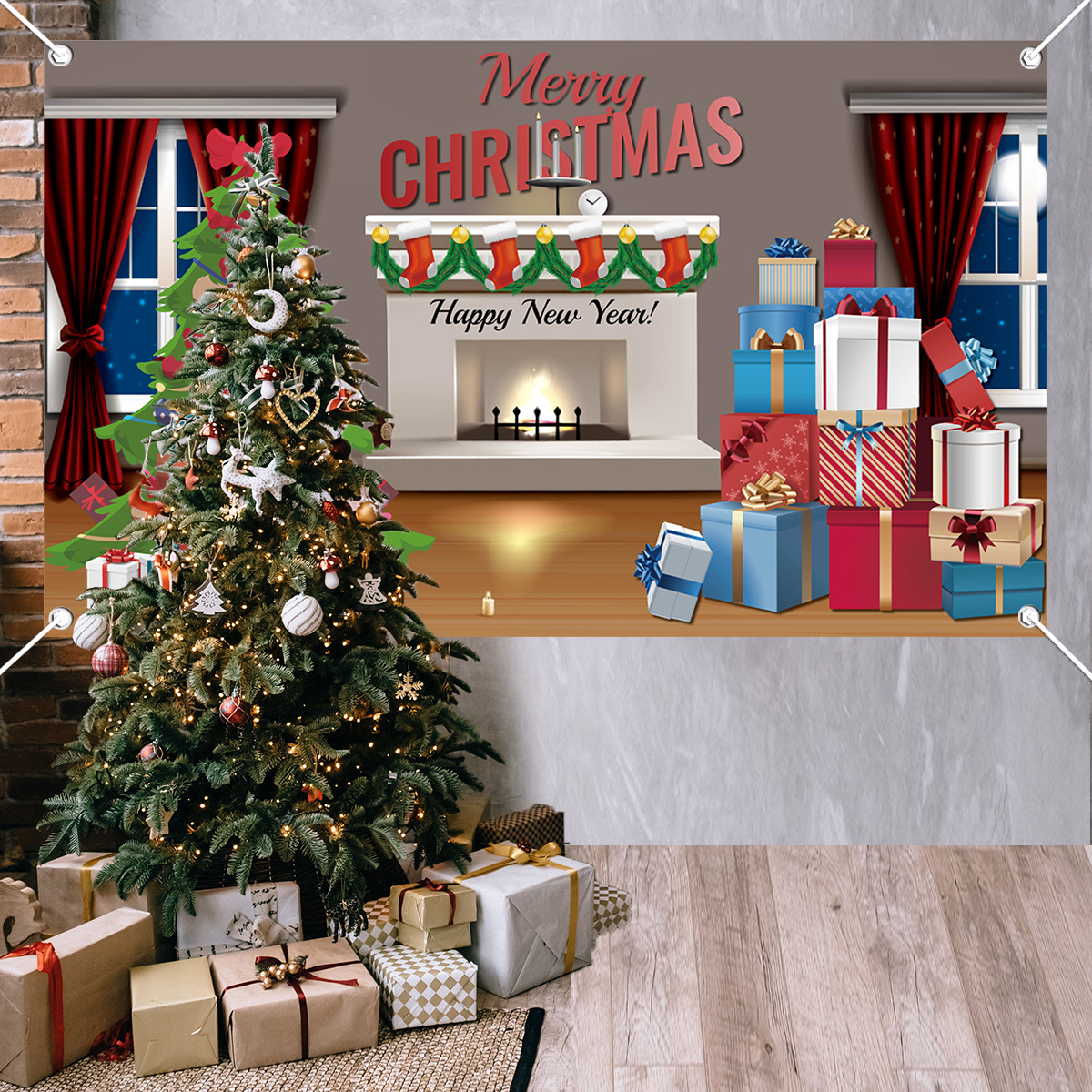 亚马逊新款圣诞节背景布圣诞节横幅圣诞节聚会场景布置支持定制