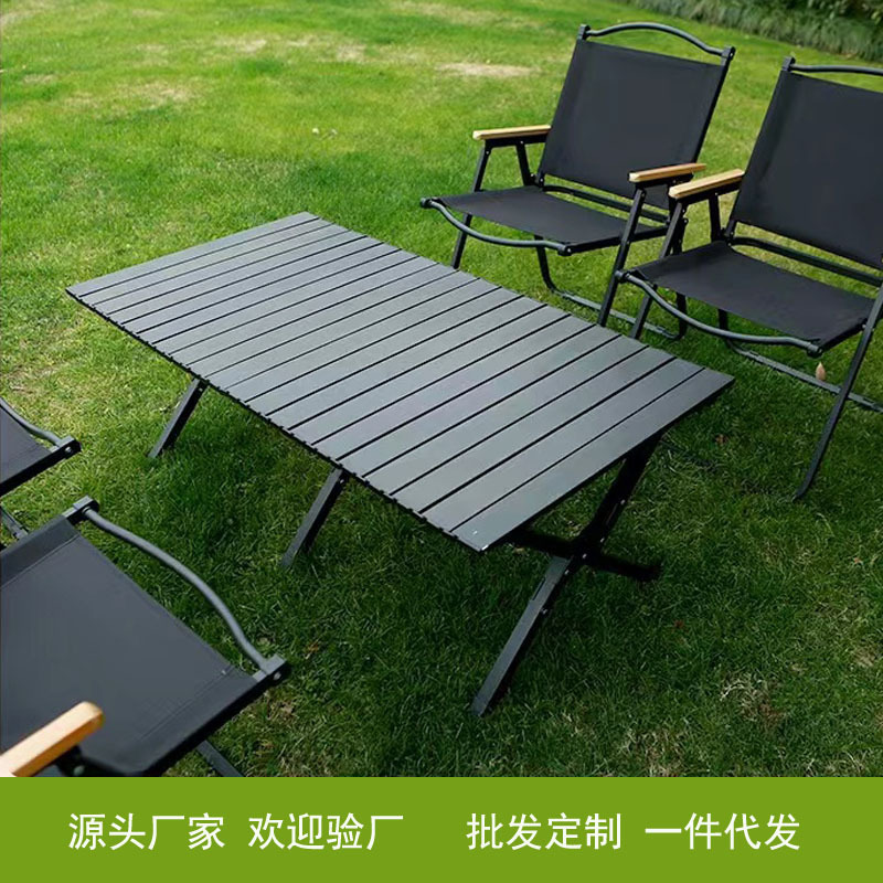 Wholesale Egg Roll Table Black Carbon Steel Camping Table and Chair Set Portable Folding Table Outdoor Stall Table round Picnic Table