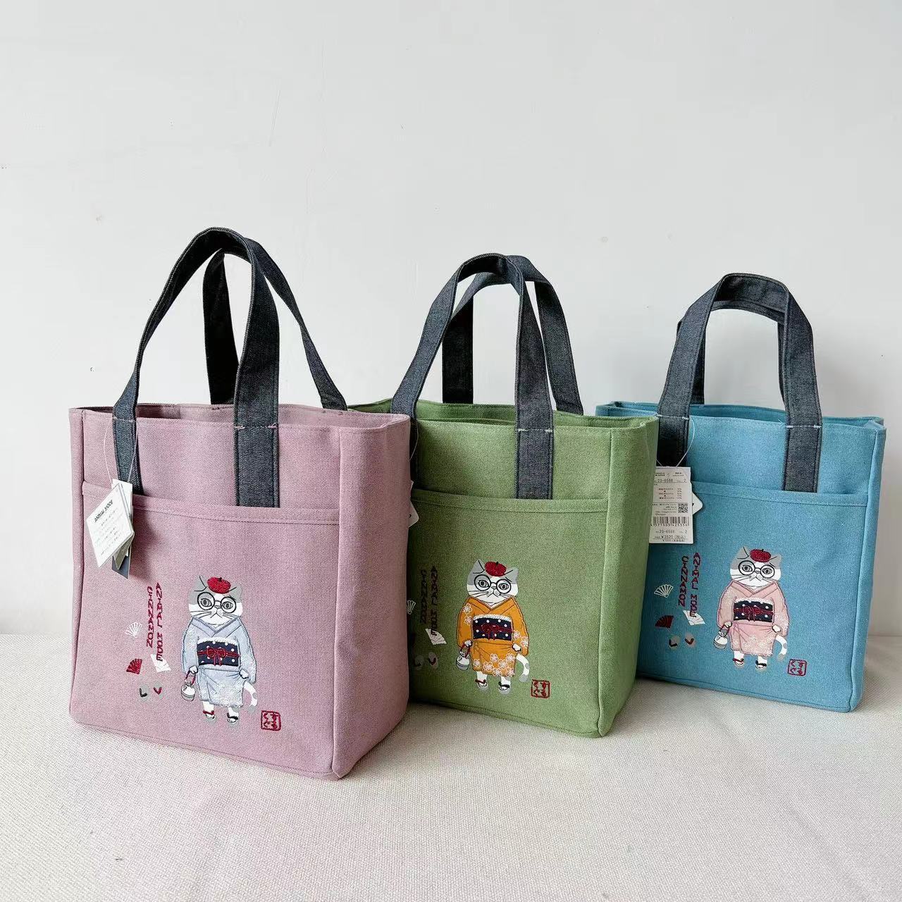 日本kusuguru刺绣和服猫咪手提包手拎包文件包补习包饭盒通勤983