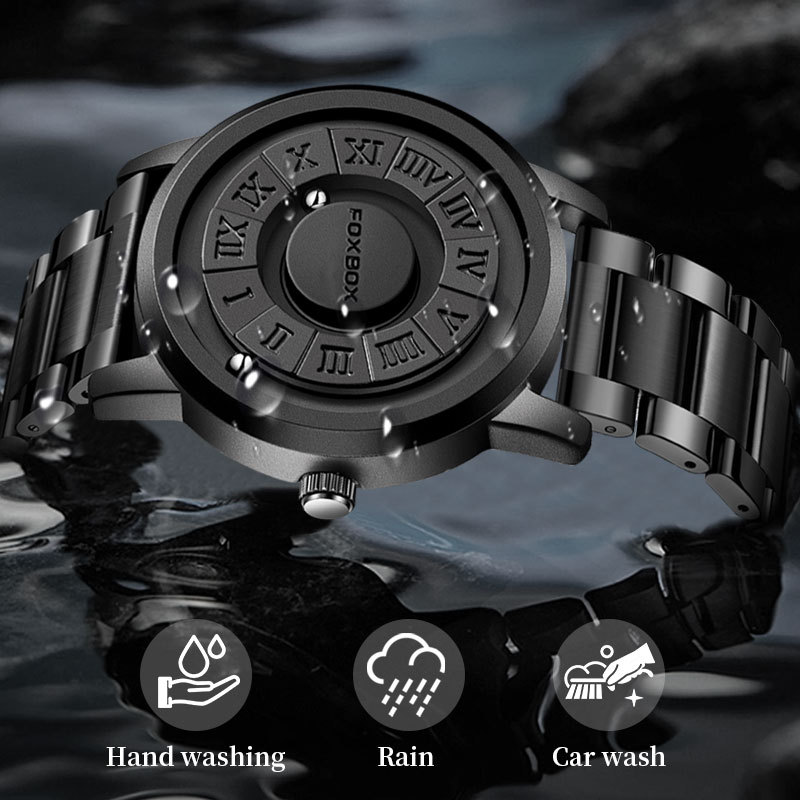 FoxBox New Magnetic Ball Black Technology Cool New Concept Frameless Design Suspension Creative Watch for Men