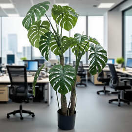 厂家直销三头龟背仿真盆栽北欧风室内外大型落地造景摆件绿植批发