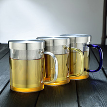 不锈钢内胆过滤三件式泡茶杯带把直觉杯家用高硼硅玻璃花茶泡茶杯
