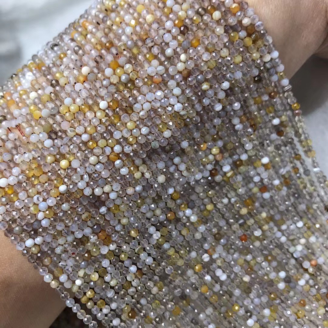 2mm 天然波斯湾玛瑙 切面刻面圆珠散珠 硬抛切足球面半成品珠