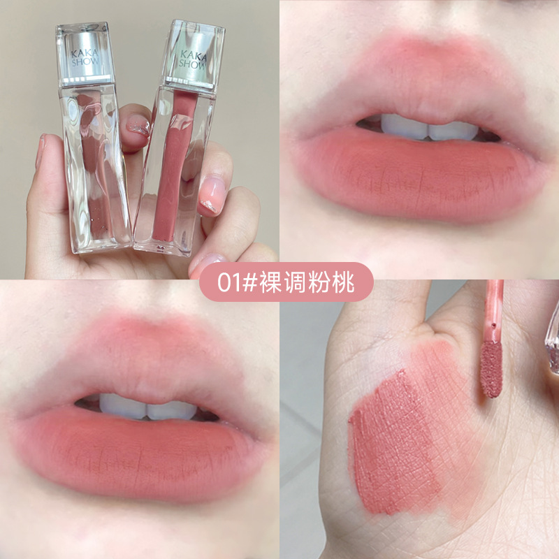 Kakashow Transparent Water Ripple Lip Lacquer Ice Cube Velvet Matte Matte Lipstick White No Stain on Cup Lip Mud Female