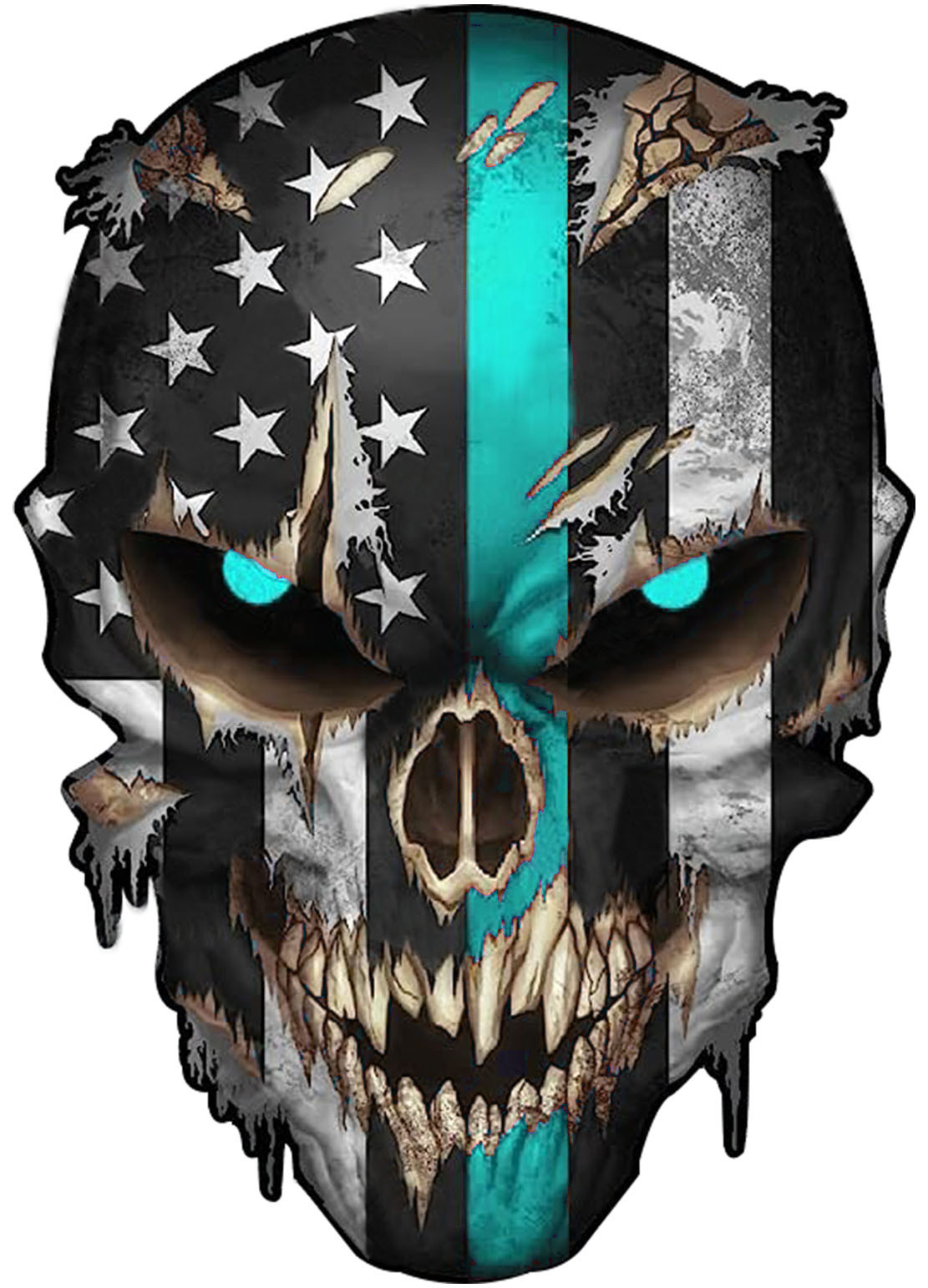 骷髅美国国旗乙烯基贴纸汽车卡车狙击手海军陆战队陆(纯天蓝)