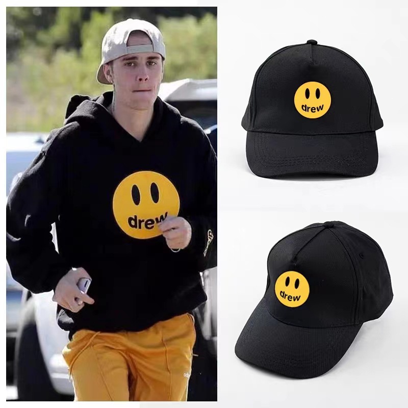 drew笑脸字母短袖贾斯汀比伯同款潮牌高街帽子遮阳帽 棒球帽男女-阿里