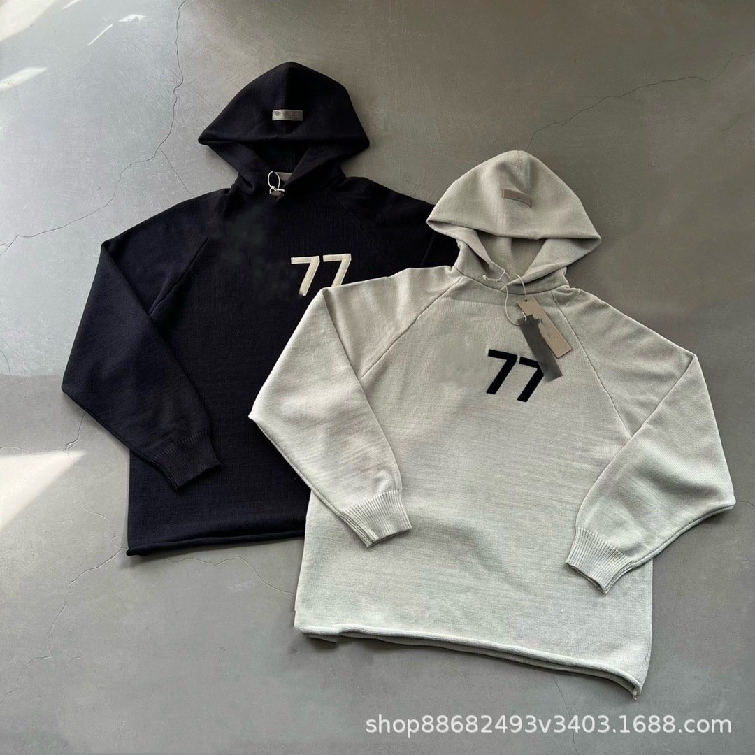 正确版fog essentials 第八季复线1977植绒刺绣卷边连帽男女毛衣