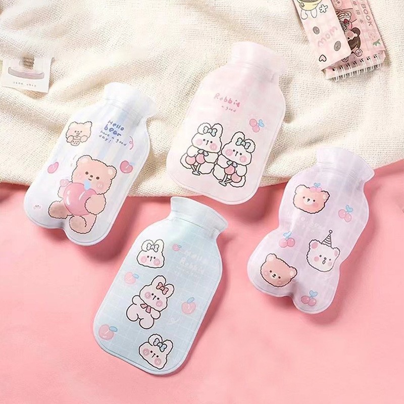 PVC Hot Water Injection Bag Cartoon Cloth Cover Student Hand Warmer Cute Plush Cover Explosion-Proof Hot-Water Bag Warm