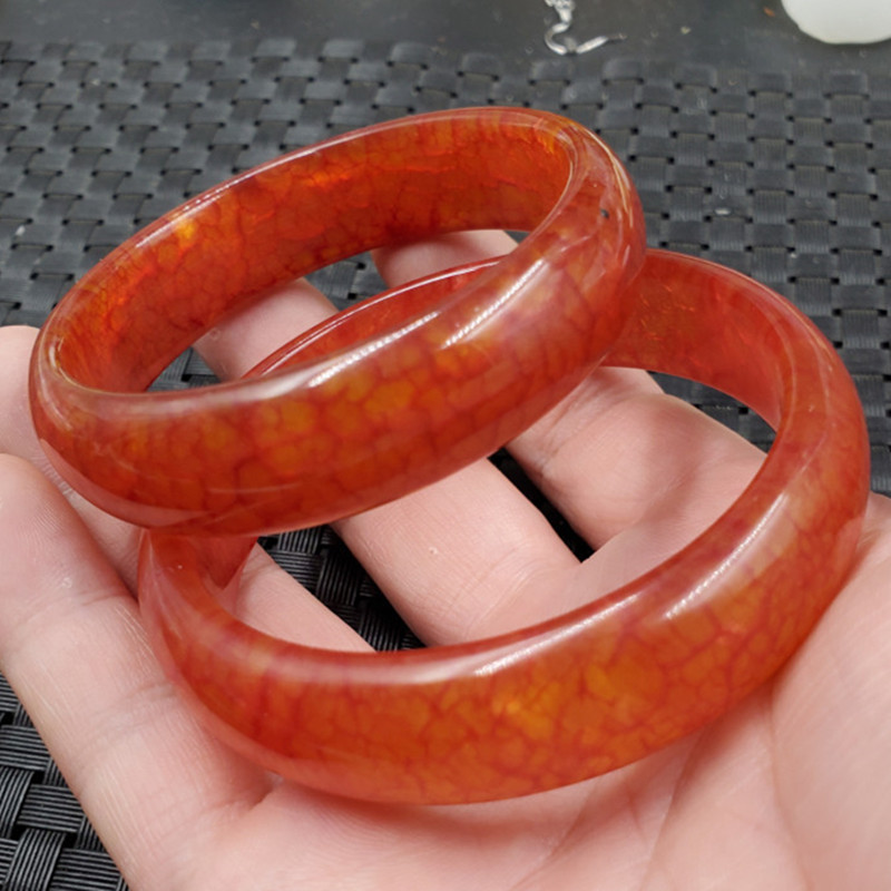 玉石手镯岫玉手镯鸡血红手镯血丝岫玉手链女款手链玉手镯玉镯子