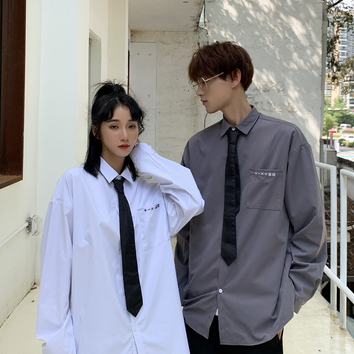 dk制服学院风春秋季日系衬衫男女休闲港风情侣装学生衬衣班服潮流