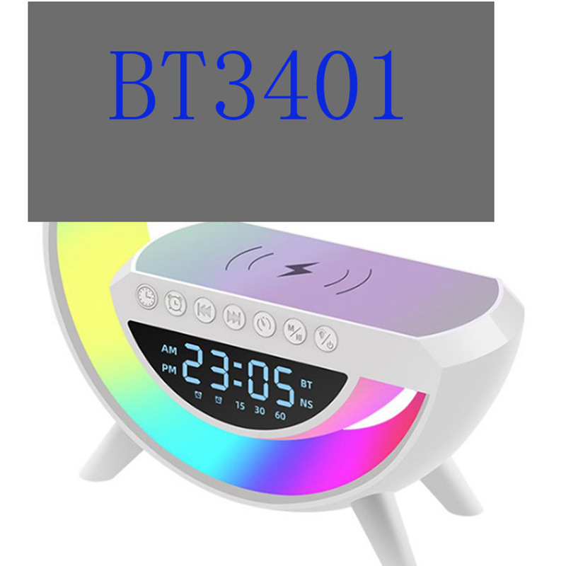 Large G Audio Bluetooth Speaker Noise Clock Display Wireless Charging Desktop Colorful Ambience Light 3401bt2301