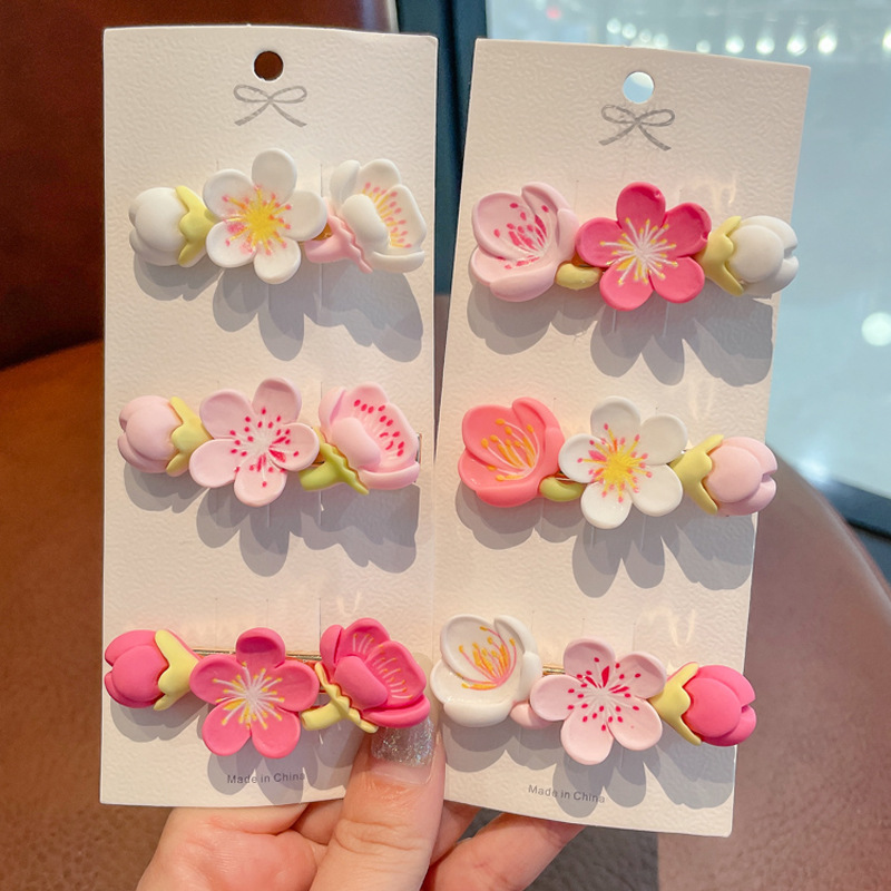 Cherry Blossom Flower Barrettes Duckbill Clip Female Summer Broken Hair Bang Hairpin Side Clip Side Traceless Clip Headdress Duckbill Clip Duckbill Clip