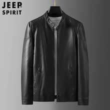 JEEP SPIRIT立领皮衣男夹克外套春秋新款皮夹克修身宽松帅气男装.