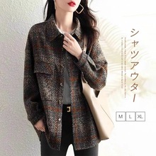 秋冬季日系新款复古翻领气质宽松显瘦长袖衬衫外套女
