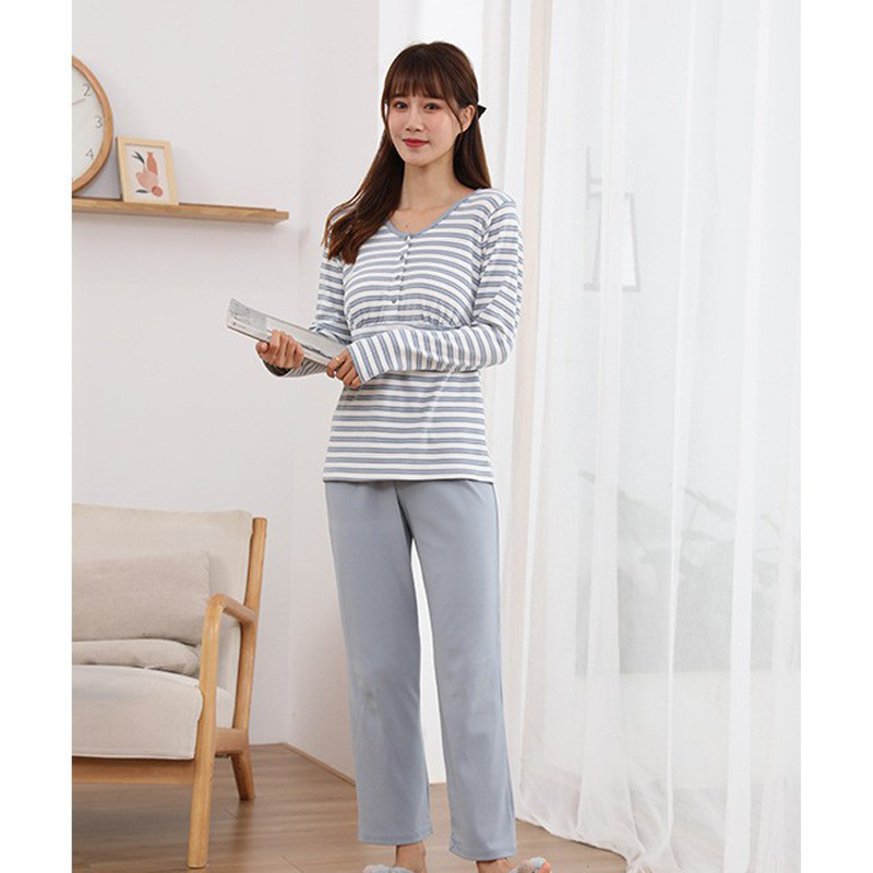 Cotton Thickened Large Size Confinement Clothing Maternity Clothes Front Buckle Long Sleeve Home Wear Pajamas Pajama Pants Suit Straight-Leg Pants Mixed