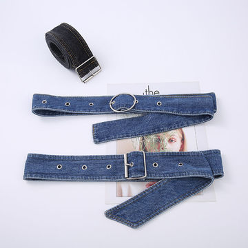 牛仔布腰带女 浅蓝色装饰复古半身裙裤时尚百搭韩版 中长款宽腰封