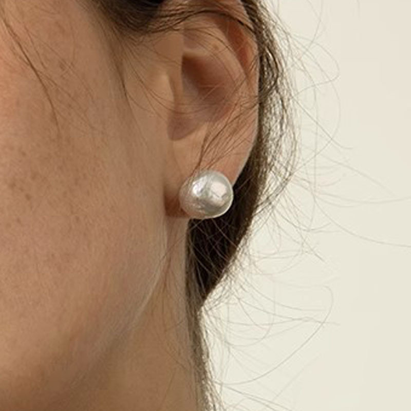 流转幻象天然淡水珍珠耳钉小众设计皱皮爱迪生素925银钉男女饰品