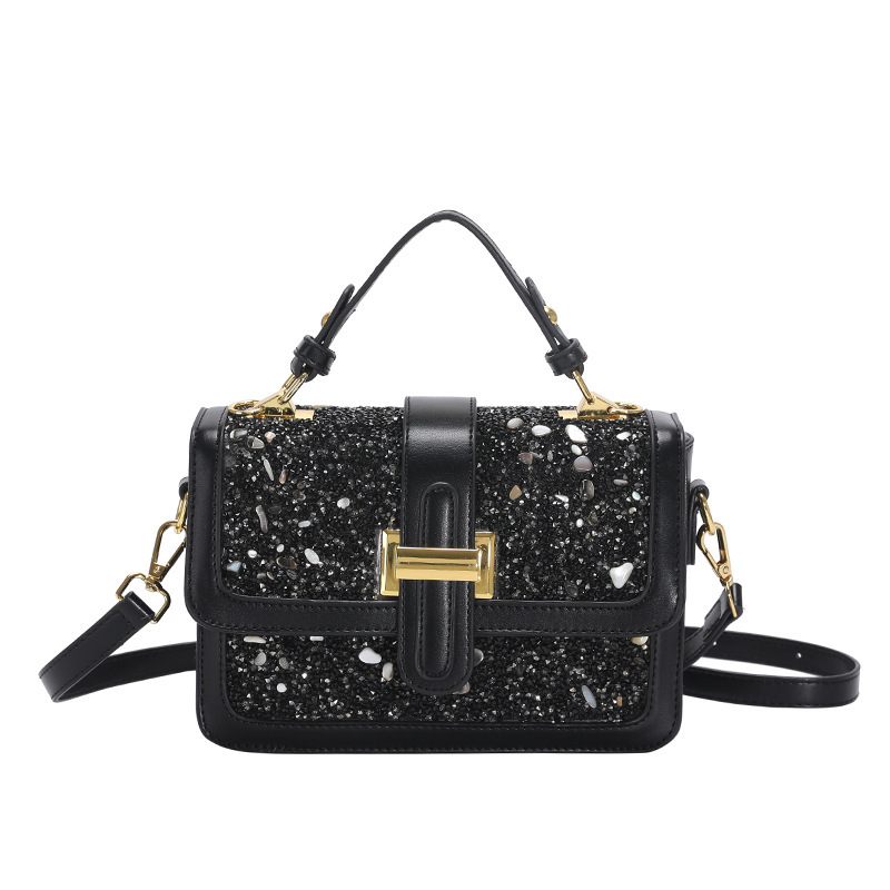 Women's Bag 2022 Winter New Fashion Sequined Shoulder Crossbody Fashion Simple Texture Western Style Portable Classy Small Square Bag