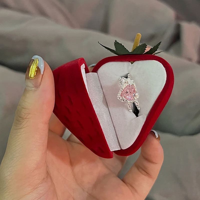 Best-Seller on Douyin Strawberry Ring Box Cartoon Creative Mini Proposal Jewelry Box Storage Box Cute Gift Box Wholesale