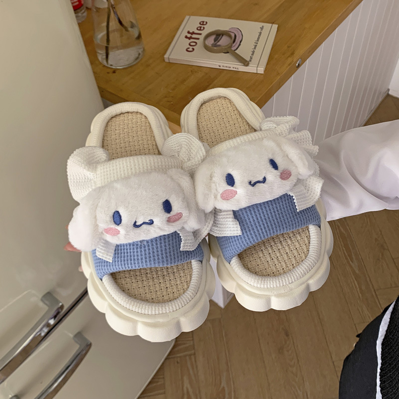 spring and summer cute girl linen slippers indoor four seasons universal breathable platform home slippers