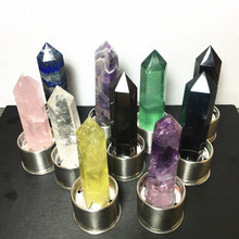 天然水晶原石打磨六棱单尖标准柱水晶杯水瓶配件可替换底网水晶柱