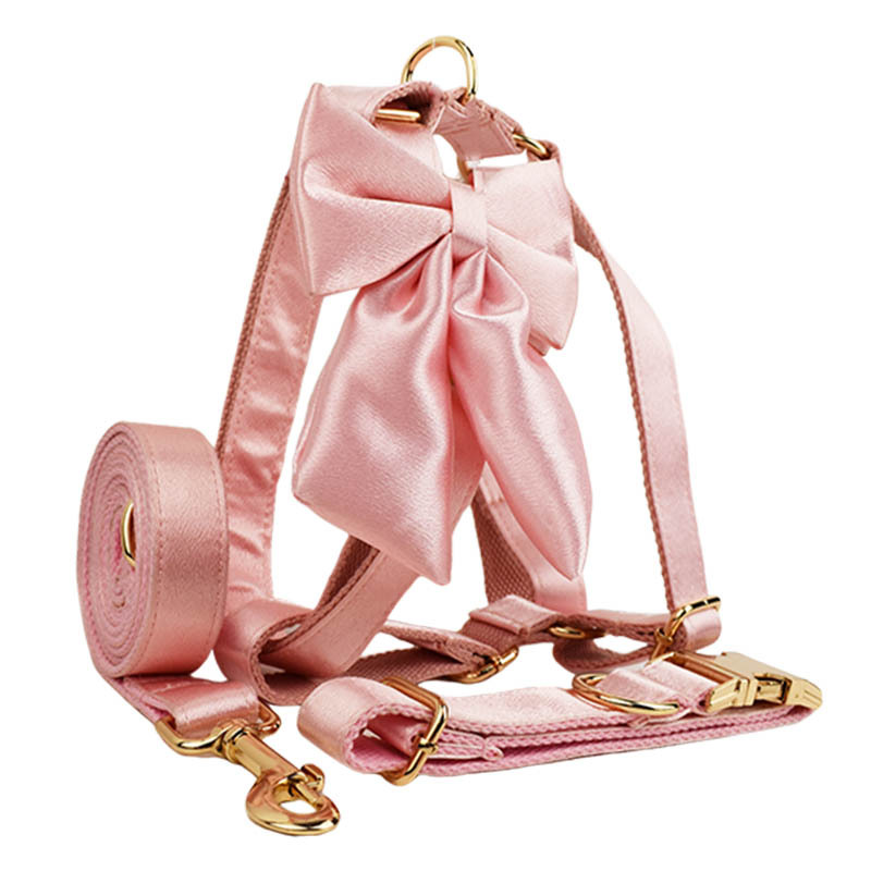 粉色水晶狗项圈牵引绳婚礼飘带领结装饰狗颈圈宠物用品亚马逊热销