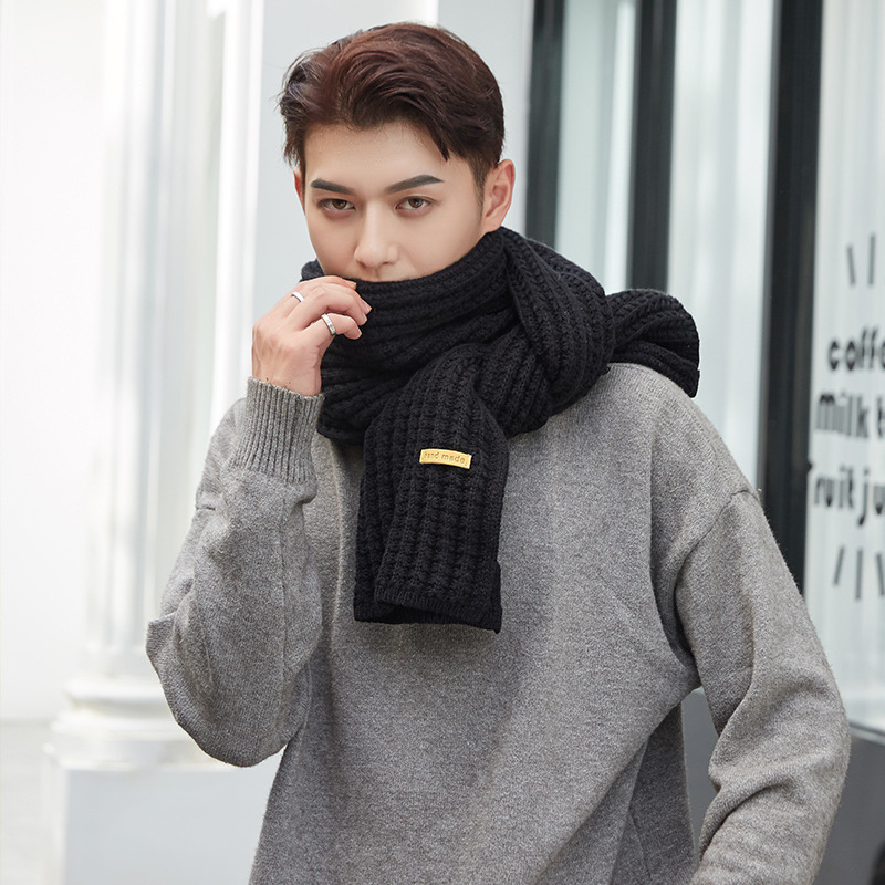 Korean Style Solid Color Knitted Wool Scarf Female Winter Thicken Thermal Student Cute Internet Celebrity Scarf Male Versatile New