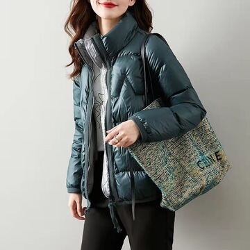 轻薄羽绒服女白鸭绒短款亮面冬季立领时尚百搭女士外套休闲羽绒服