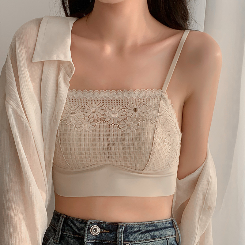 益菲抹胸夏防走光外穿蕾丝薄款内搭带胸垫吊带上衣美背裹胸内衣女