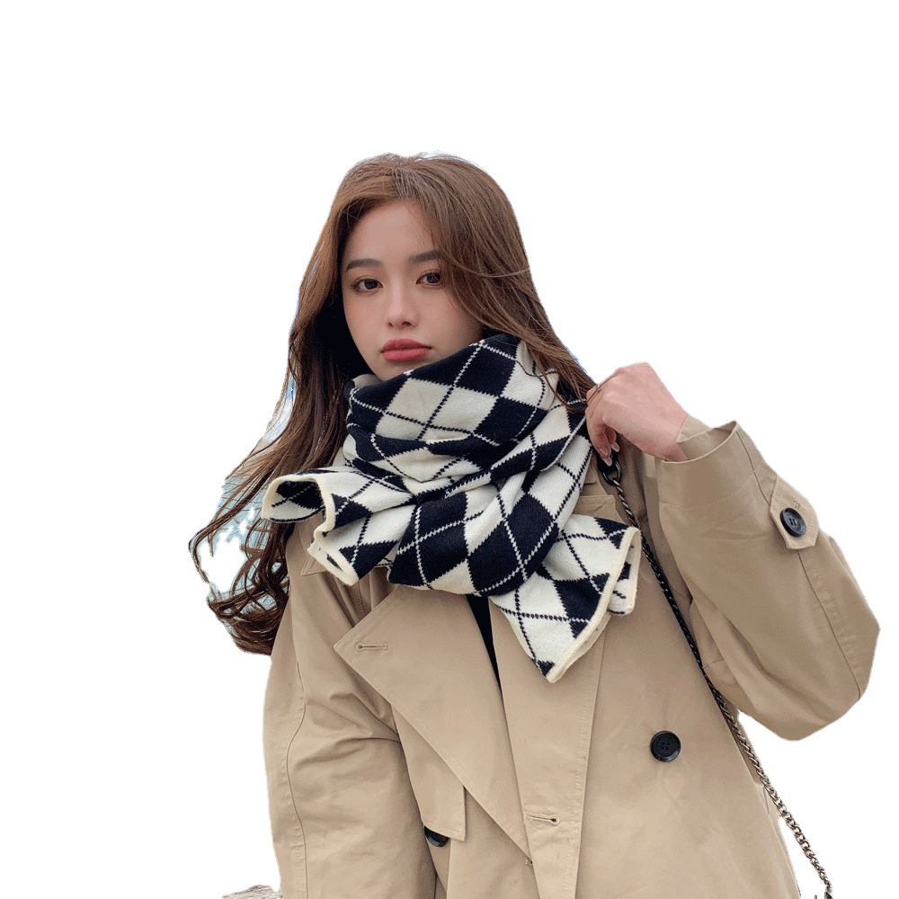 Autumn and Winter New Wool Knitted Scarf for Women Korean Style Sweet Cute Style All-Match Windproof Warm Travel Trip Shoot Scarf